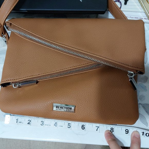 Kenneth Cole Multi Layer Zipper Fold Over Messenger Stylish Crossbody Bag - Picture 5 of 10